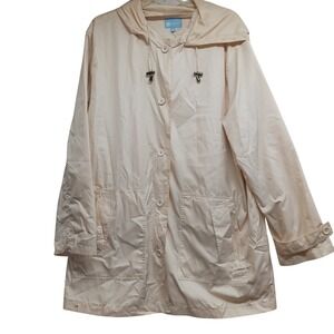 Koret Trench Coat Jacket XL Beige Button Removable‎ Hood Lined